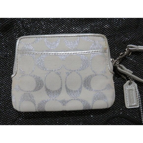 Coach Signature C Canvas & Leather Wristlet in Cream And Silver - Picture 2 of 9